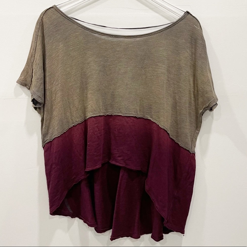 Free People We The Free Midnight Colorblock Tee XS Oversized High Low Red Green
